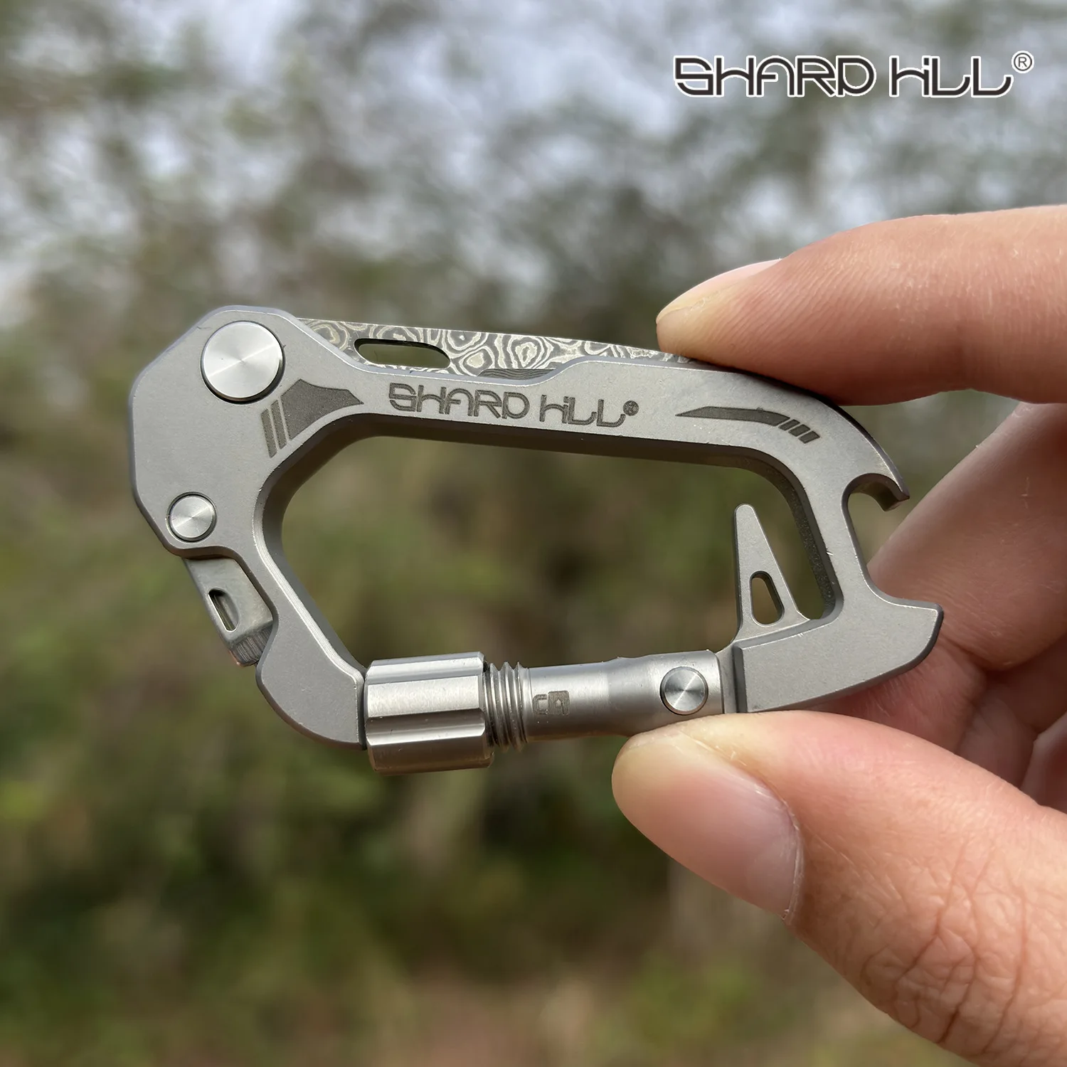 6in1 TC4Titanium Alloy Key Chain Knife Damascus Blade EDC  Bottle Opener Screwdriver Nail Driver Outdoor Tool SH-T2