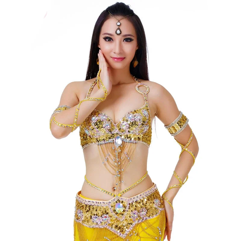 

Women Belly Dance Top Bra & Bellydance Belt Oriental Costume Suit Brilliant Bra 34/75C Beaded Belly Dance Belt 2 Pieces Suit