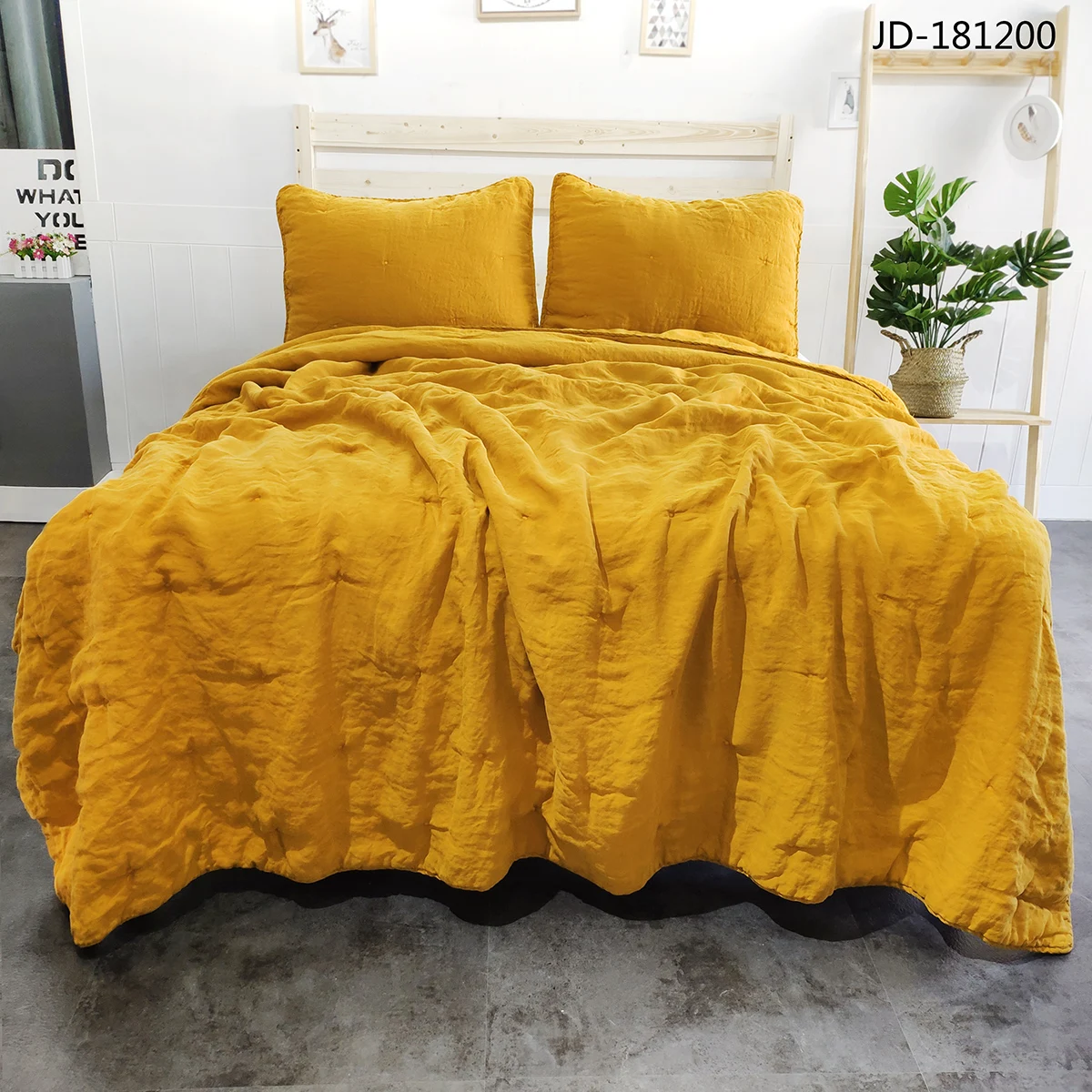 

King Size Lace Border 100% Linen Embroidery Quilting Bedspread Quilt