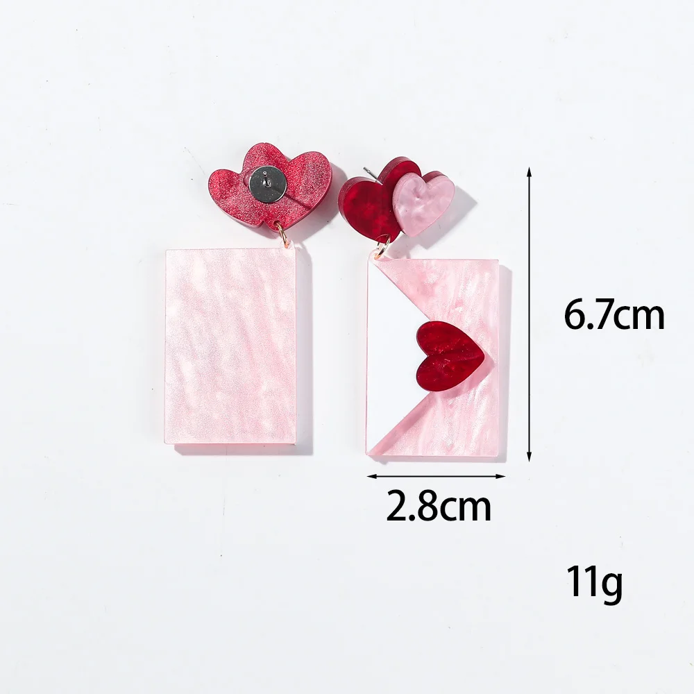 Love Letter Acrylic Drop Earrings for Women Girls Sweet Heart Envelope Dangle Earring Valentine's Day Jewelry Gift