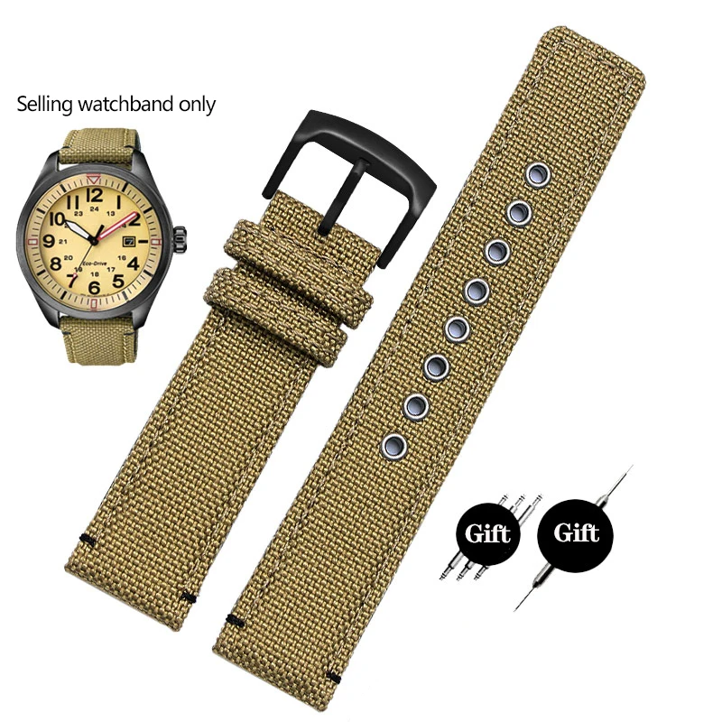 thumbnail image 1 of Correa de reloj de nailon de 20 mm con base de cuero para Citizen Eco-Drive AW5005 Timex Seiko, correa de reloj deportiva informal resistente al agua en color verde, 1 of 5