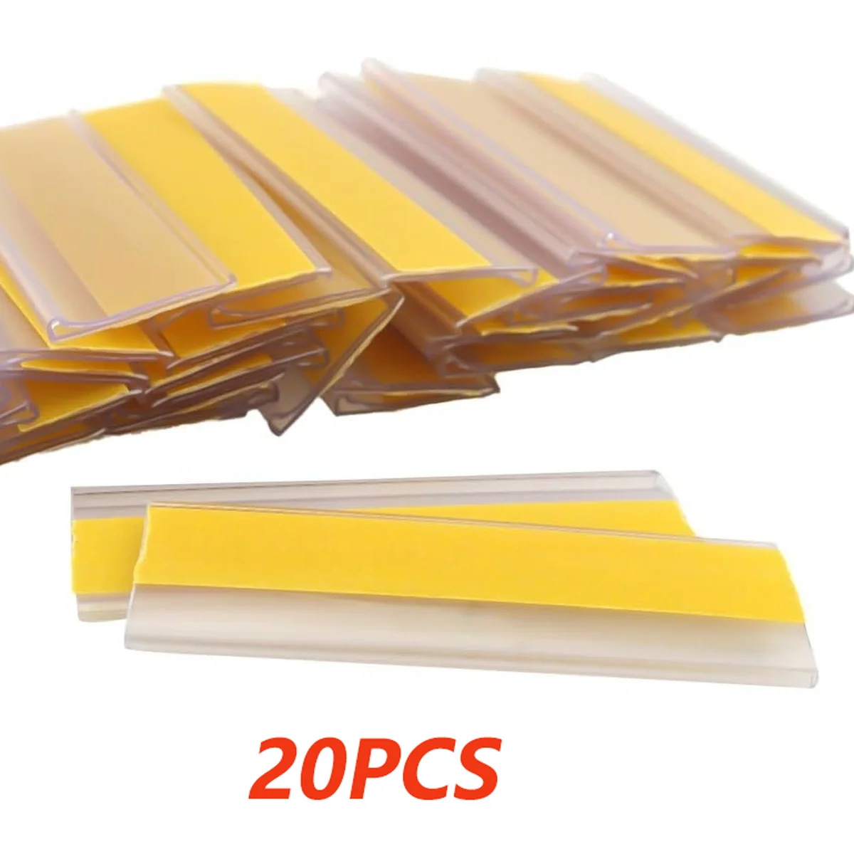 Plastic PVC Shelf Data Strips Clip Holder 20pcs Merchandise Price Talker Sign Label Display Adhesive Tape Back