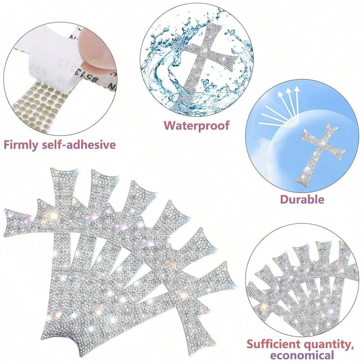 2 shiny 3D three-dimensional cross stickers, multi-purpose decorative stickers, suitable for vehicle surfaces, home accessories - 4