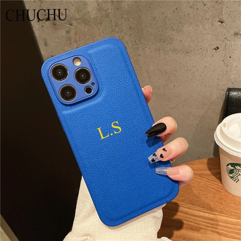 thumbnail image 1 of Luxury Custom Name DIY Leather Soft Case For iPhone 15 Pro Max 14 Pro Max 11 12 13 X S XR 7 8 Plus SE3 Personalize Initial Cover, 1 of 5