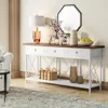70.8" Console Table with 3 Drawers, Farmhouse Entryway Table with Storage Shelf, Narrow Long Sofa Foyer Table ,  (White/Brown) 3