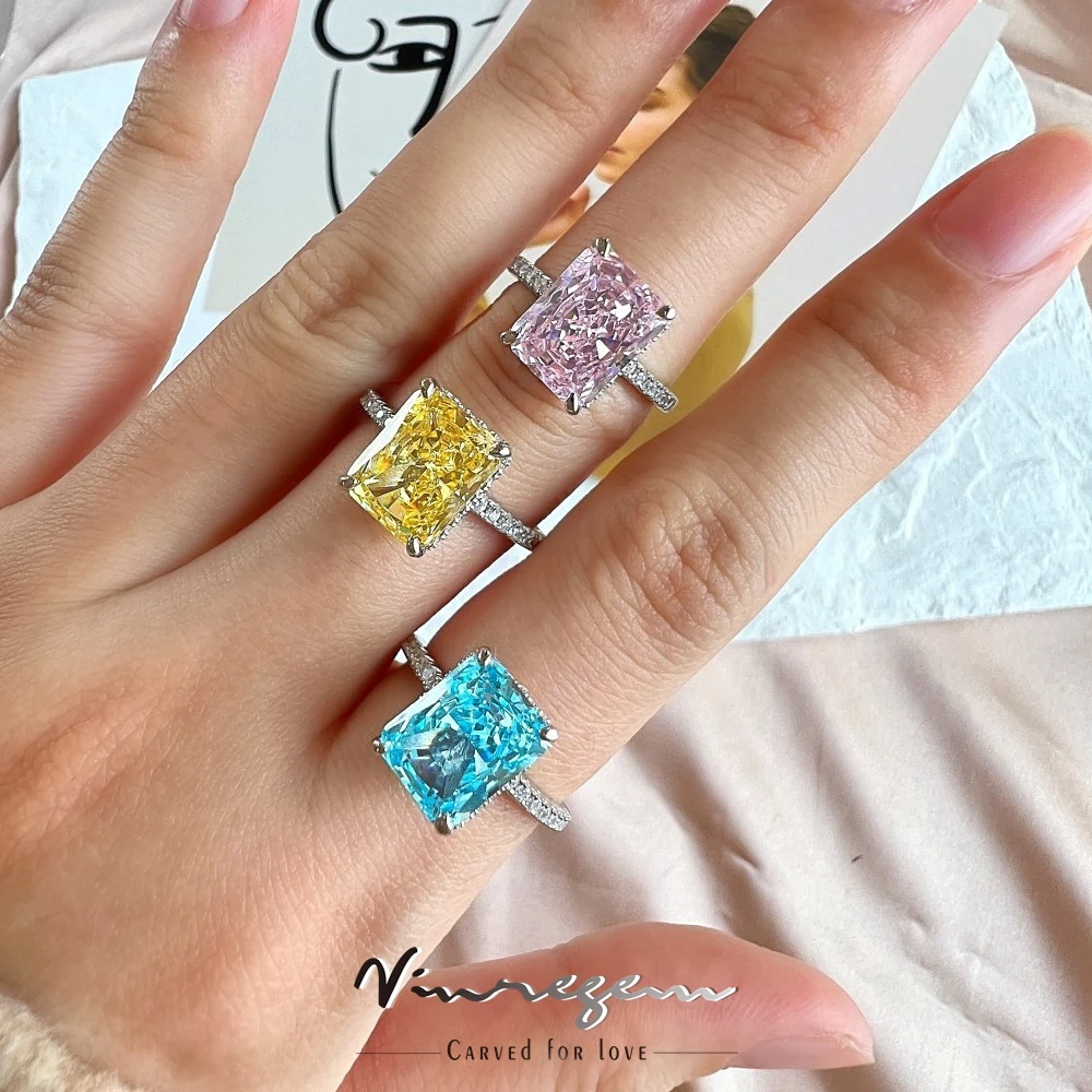 

Vinregem Genuine 925 Sterling Silver Crushed Ice Radiant Cut 4CT Simulated Moissanite Rings Wedding Bands for Women Dropshipping