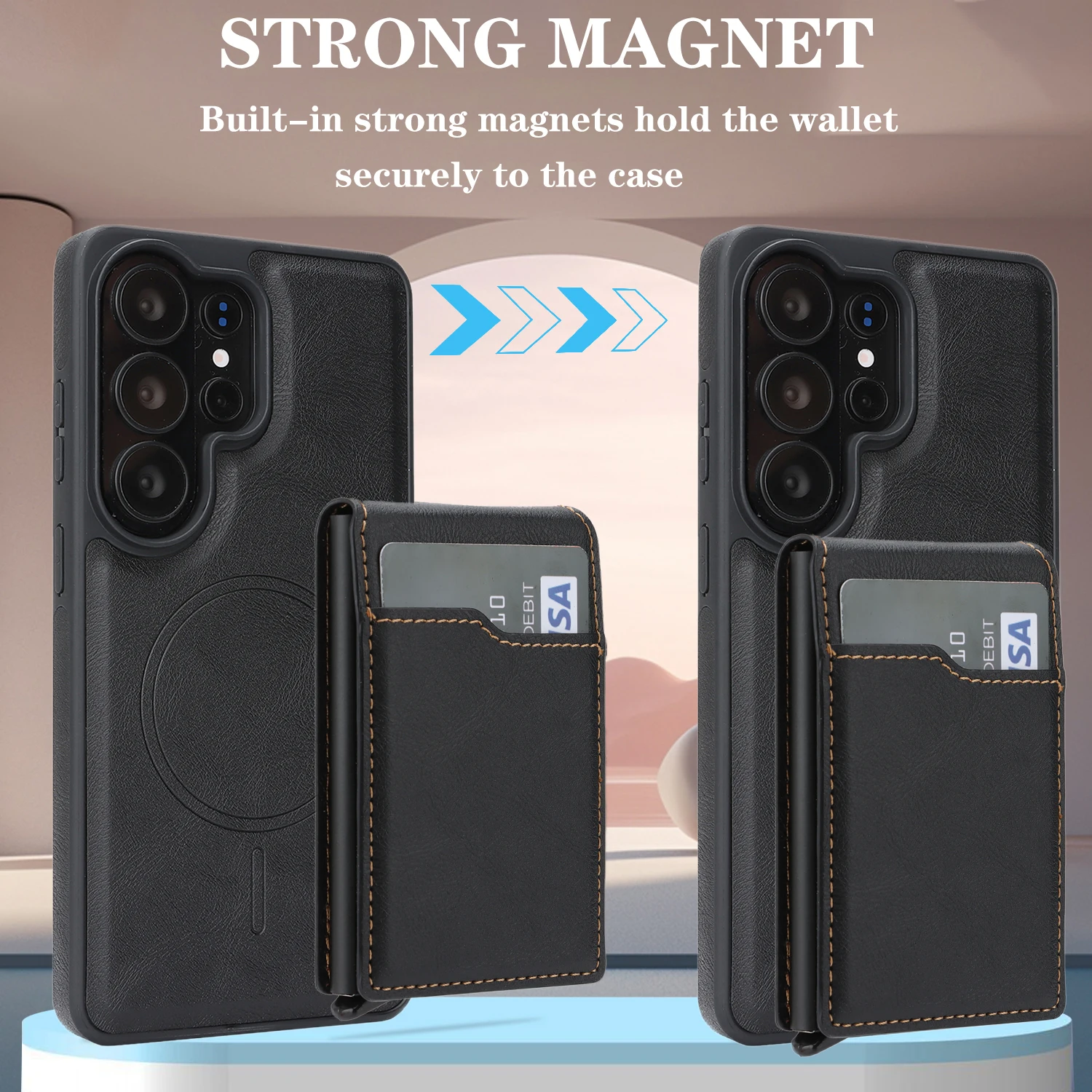 Luxury Faux Leather Case with Magnetic Detachable Card Holder