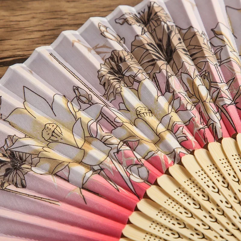Bamboo Hand Folding Fan Antique Folding Fan Chinese Style Fan Summer Female Dance Portable Elegent Flower Hand Held Crafts