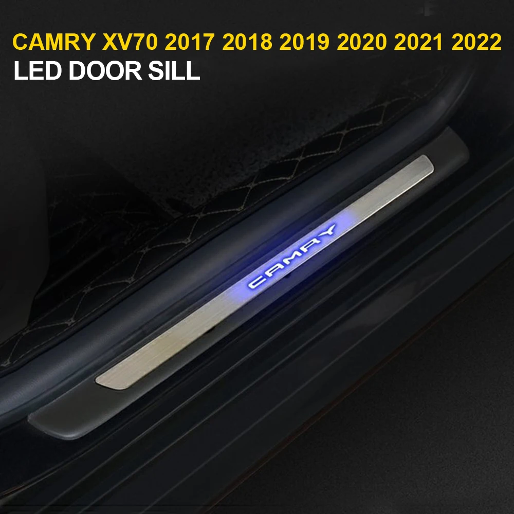 

Blue Illuminated LED Door Sill For Toyota Camry XV70 2017-2022 Scuff Plate Guard Chrome Styling Camry Car Door Sill Protector