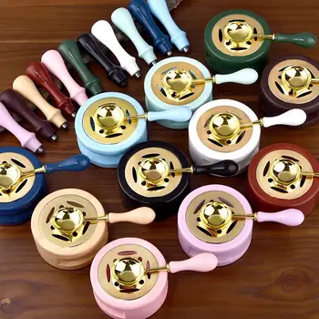 1/2/3pcs Wax Seal Set Wood Wax Melting Lacquer Furnace With /Spoon/Handle Wax Bead Melting Heater Wax Pot Heater For Stamp Craft 1