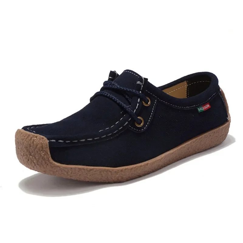 BEYARNE Brand Women Genuine Leather Flat Shoes Lace up Sneakers Autumn Oxford Shoes Female Loafers Casual Suede Flats Stitching women shoes