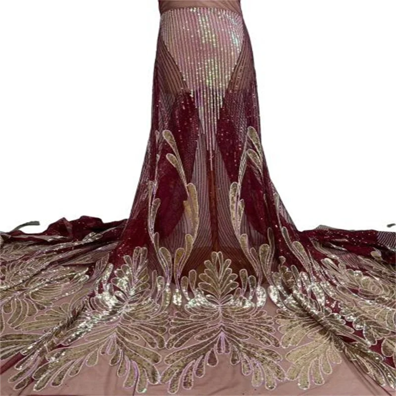 

Purple Sequins African French Lace Fabric 2023 Red/Gold High Quality Tulle Lace Material Bridal For Nigerian Wedding Dress