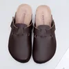 Unisex PU Leather Clogs Adjustable Buckle Slip On Cork Footbed Home Clog Slippers Mules Shoes 2