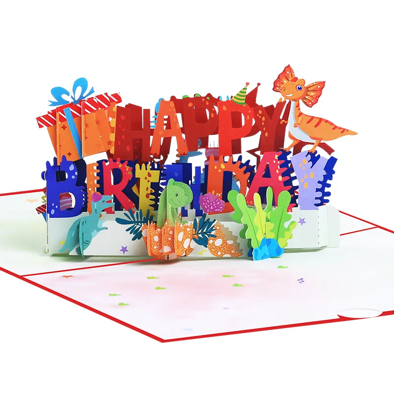 Creative Dinosaur Design 3D Popup Greeting Card Cartoon Happy Birthday Greeting Cards 3D Pop Up Dinosaur Gift Cards for Kids