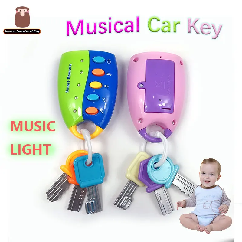 Musical Smart Remote Key Toy Fake Car Toy Keys with Sound and Lights Fun  and Educational Key Toys(Pink)