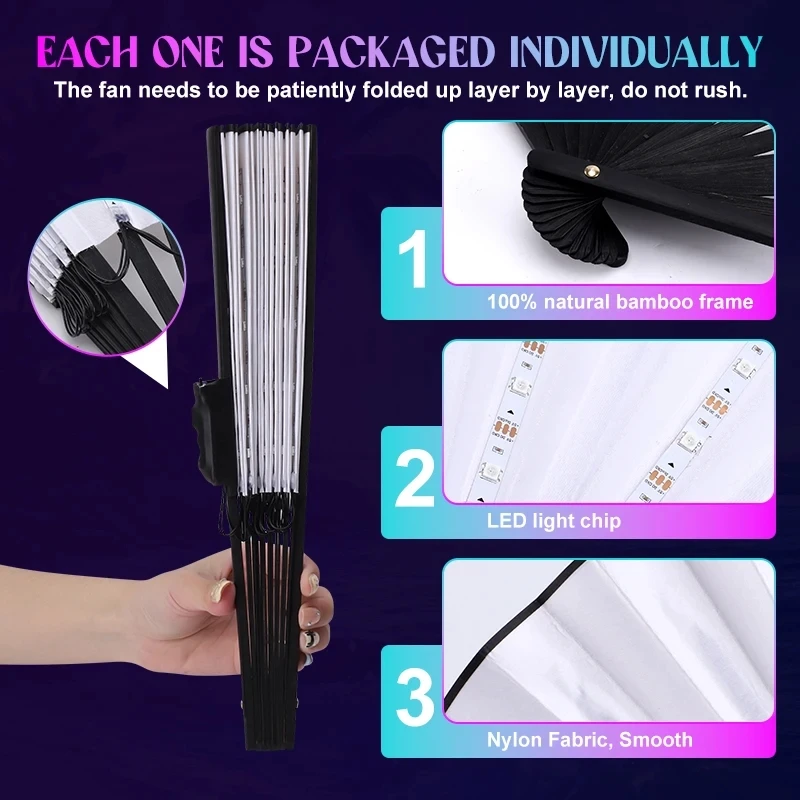 LED Folding Hand Fan – RGB Light Fan with Remote for Party & Dance Sf8ee7166226449fbb41ebd6ca43964b0w