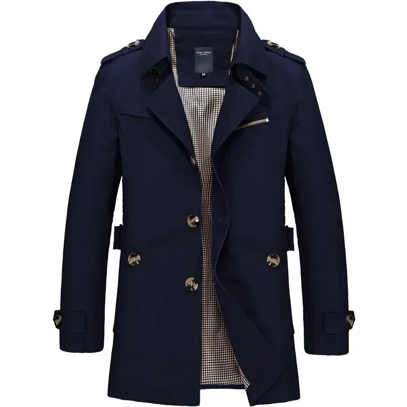 England Style Men Trench Solid Business Casual Long Trench Coats Mens Casual Outerwear Punk Jackets Windbreaker Men Korean Coat 5