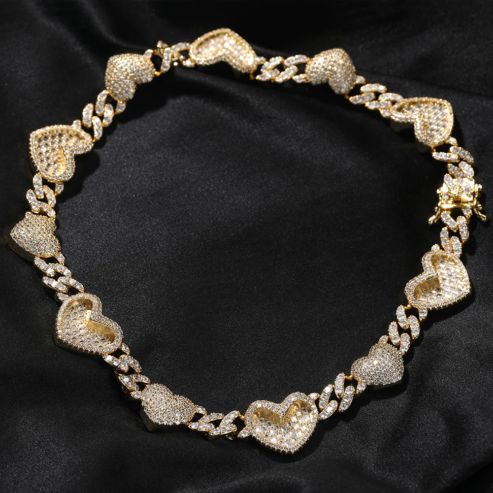 THE BLING KING 13mm Cuban Chain Full Paved 2 Designs Heart Iced Out Bling Baguettecz Necklace Charm HipHop Jewelry