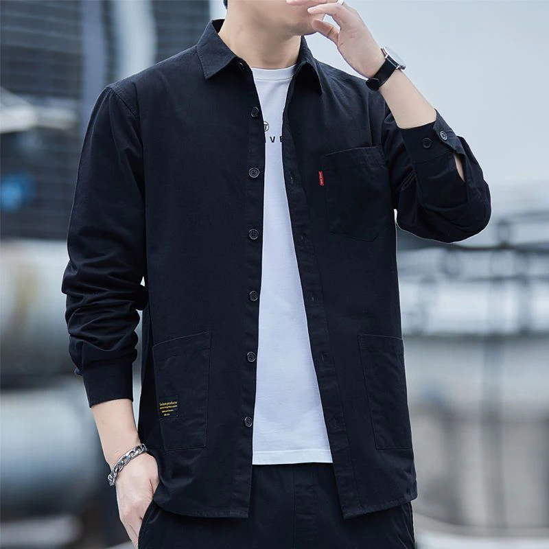 Autumn Winter Korean Style Solid Color Loose Casual Male Shirt Long Sleeve All Match Fashion Blouse Man Chic Streetwear Clothes