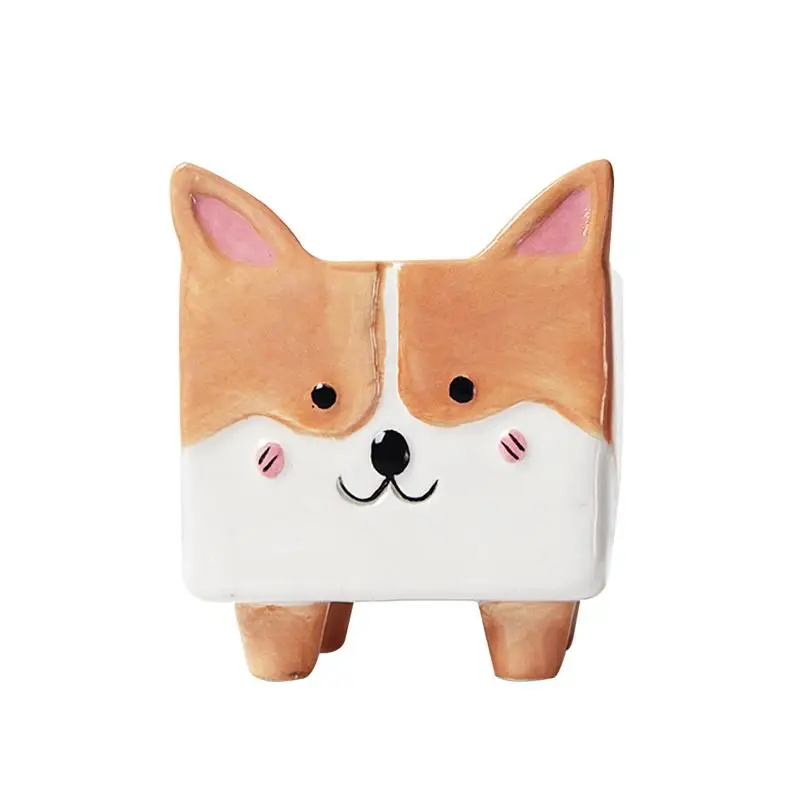 

1pc Flower Pot Creative Planter Cartoon Animal Design Ceramic Succulent Plant Pot Succulent Container for Home (Corgi)