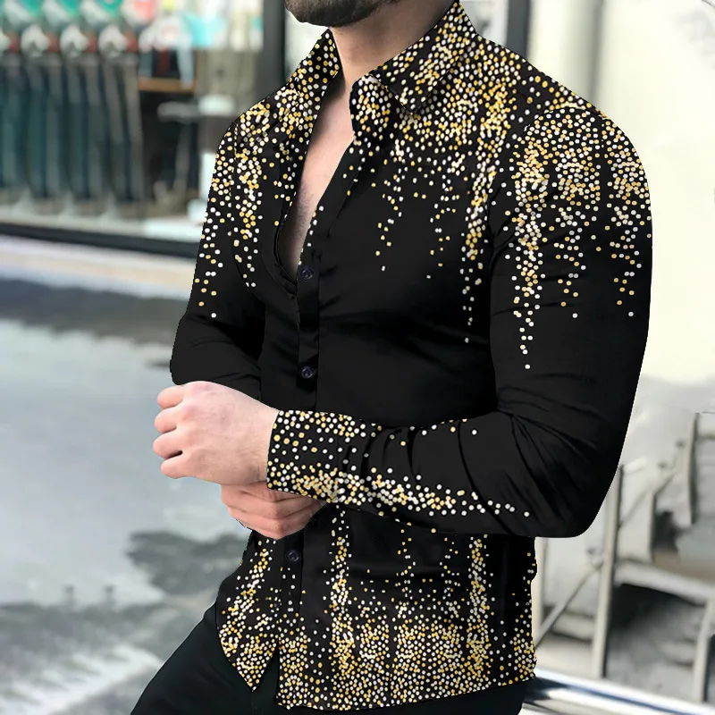 

Men's Shirt Spring And Autumn New Men's Polka Dot Print Casual Shirt Banquet Party Fashion Men's Long-Sleeved Shirt