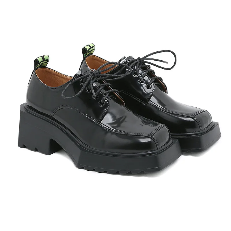 

2023 Autumn Women's New Thick Sole Fashion Square Head Leather Shoes