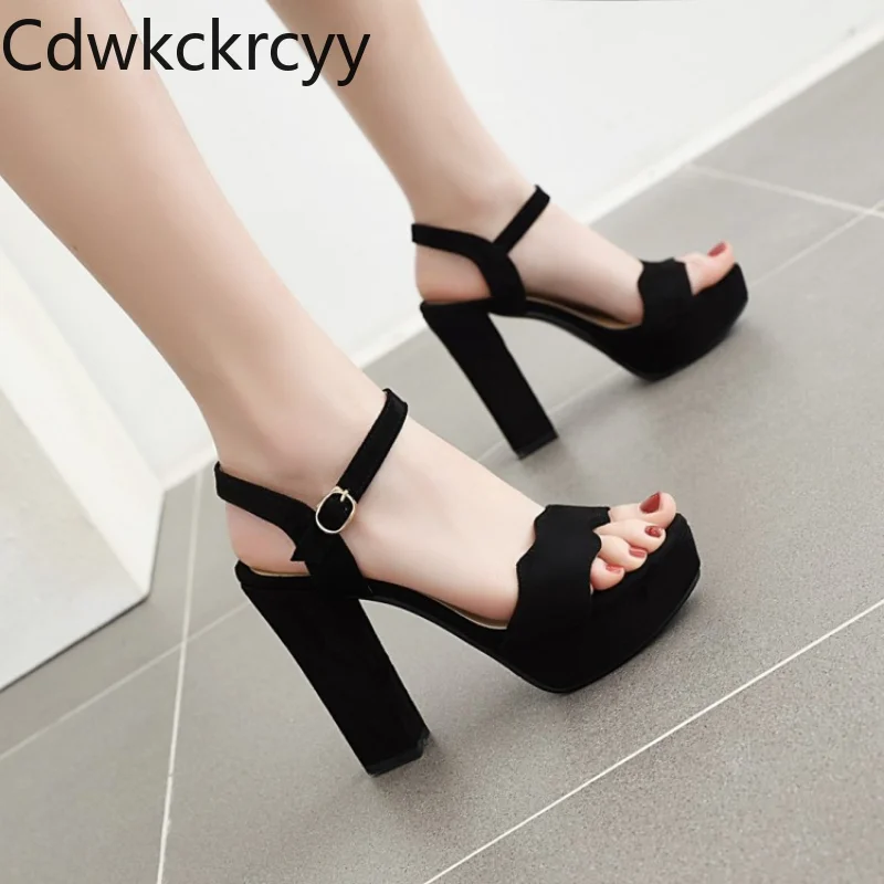 

summer fashion Exposed toe high-heeled Women's Sandals Simplicity comfortable Suede surface Buckle Thick heel Women sandals