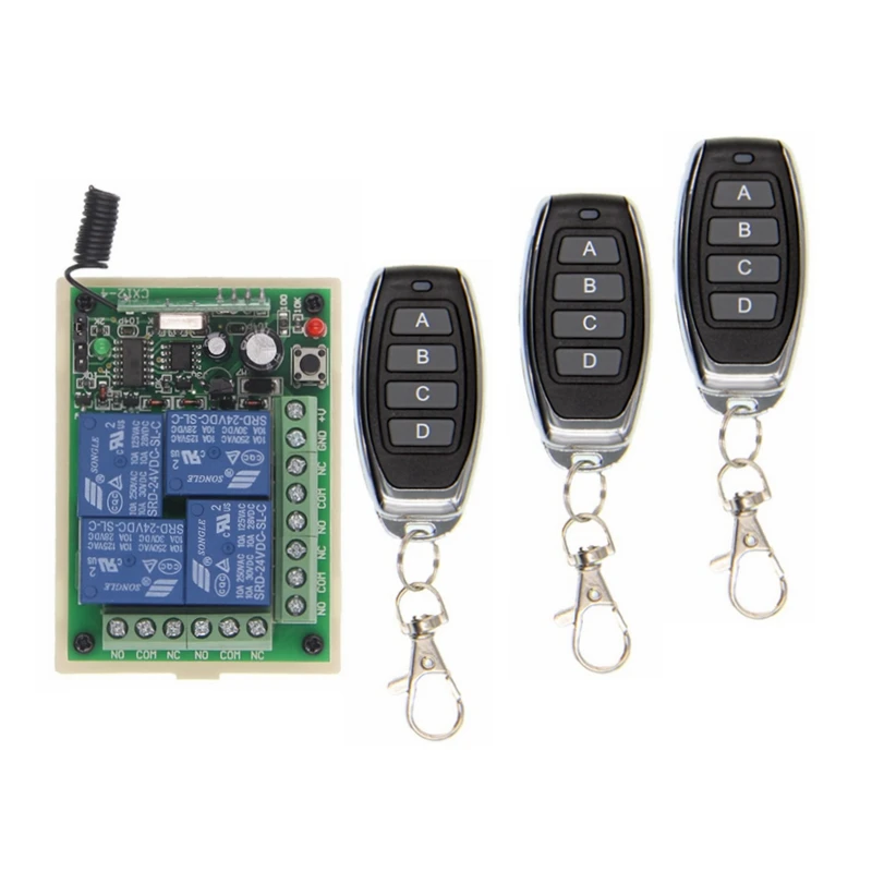 RF 무선 리모컨 램프 스위치, DC12V, 24V, 4CH 수신 송신기, 모터 컴퓨터 액세스 문짝, 개방 전원 끄기