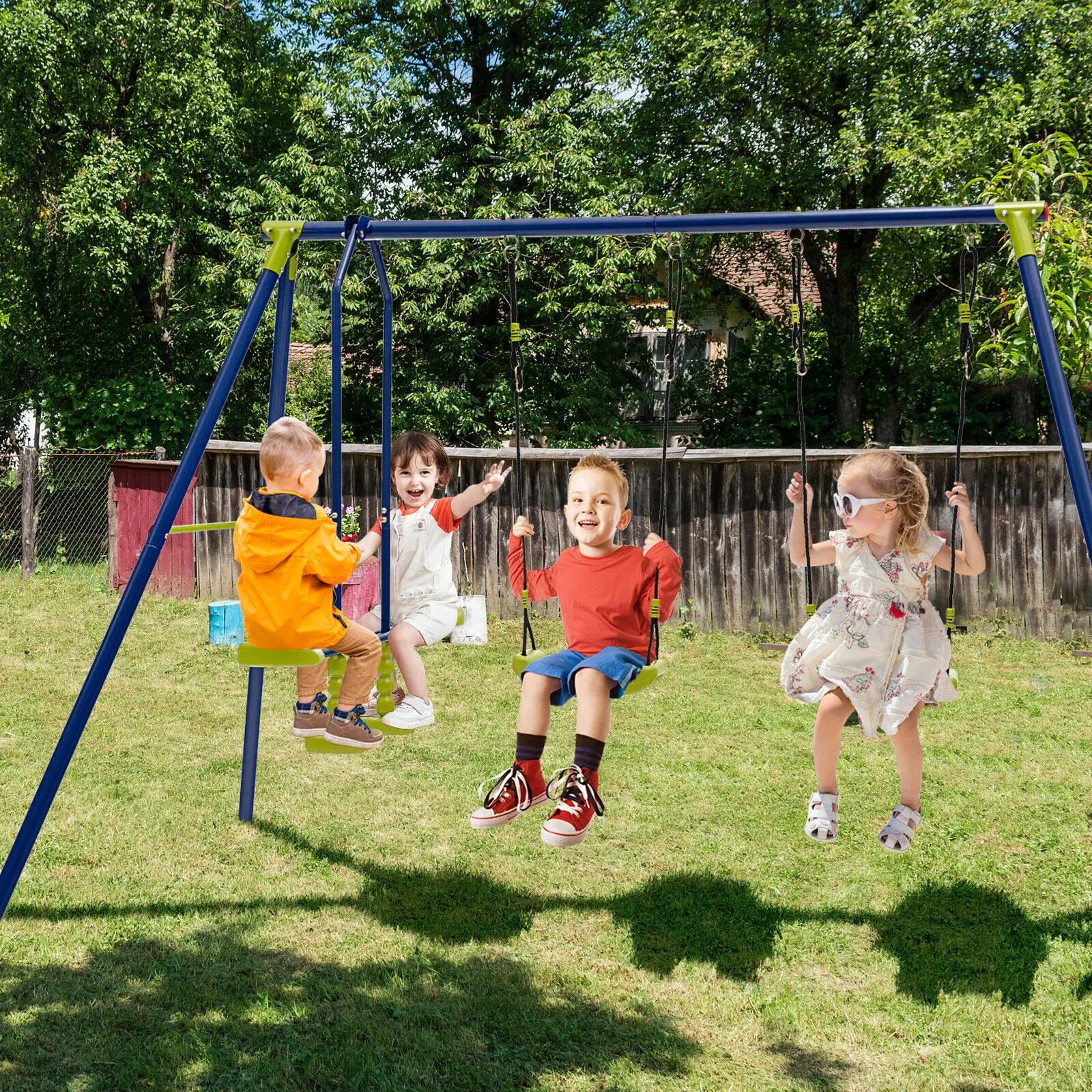 Babyjoy 440 lbs Swing Set 2-in-1 Kids Swing Stand w/Two Swings & One Glider for Backyard 3