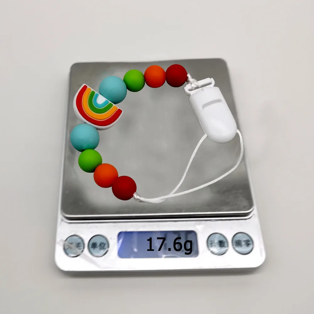 Rainbow Silicone Baby Pacifier Clip, BPA-Free Infant Pacifier Holder Leash, Dummy Chain Teething Toy for Newborns Toddlers