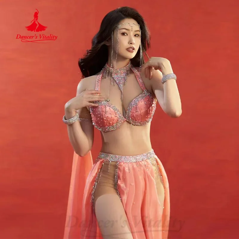 

Костюм для танцев BellyDance, Изысканный жемчужный роскошный комплект со стразами для взрослых и детей, одежда для соревнований по восточным танцам