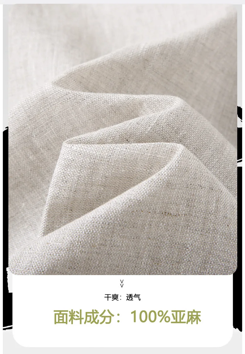 Herren 100% Leinen Langarm-Hemd und Hosen Set, Leichter Atmungsaktiver Lässiger Leinenanzug für Frühling und Herbst – Detail 3