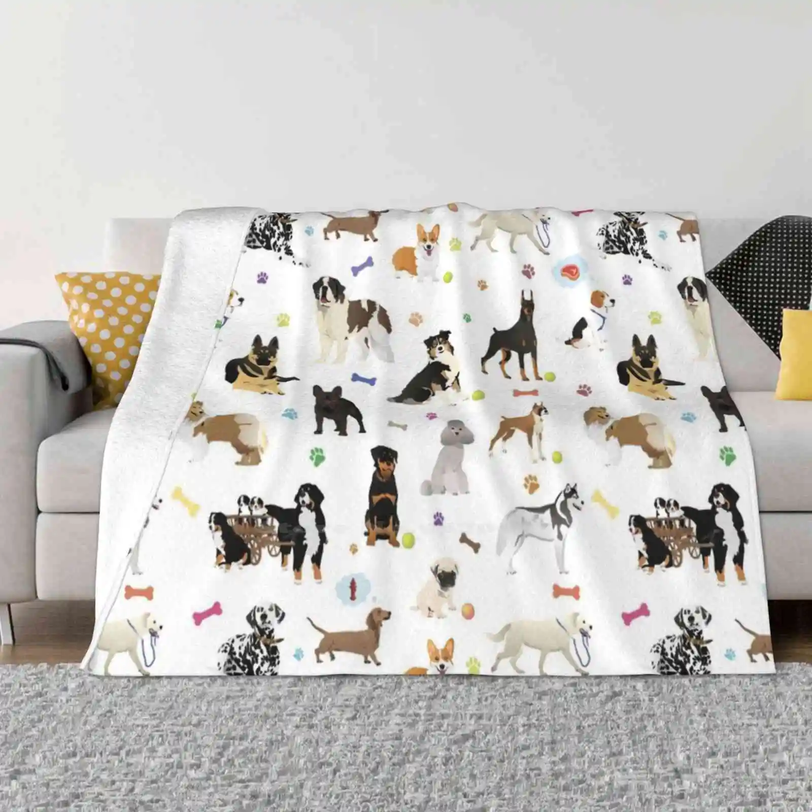 

Various Dogs Pattern Four Seasons Comfortable Warm Soft Throw Blanket Optimism Optimistic Cartoon Dogs Bernese Mountain Dog