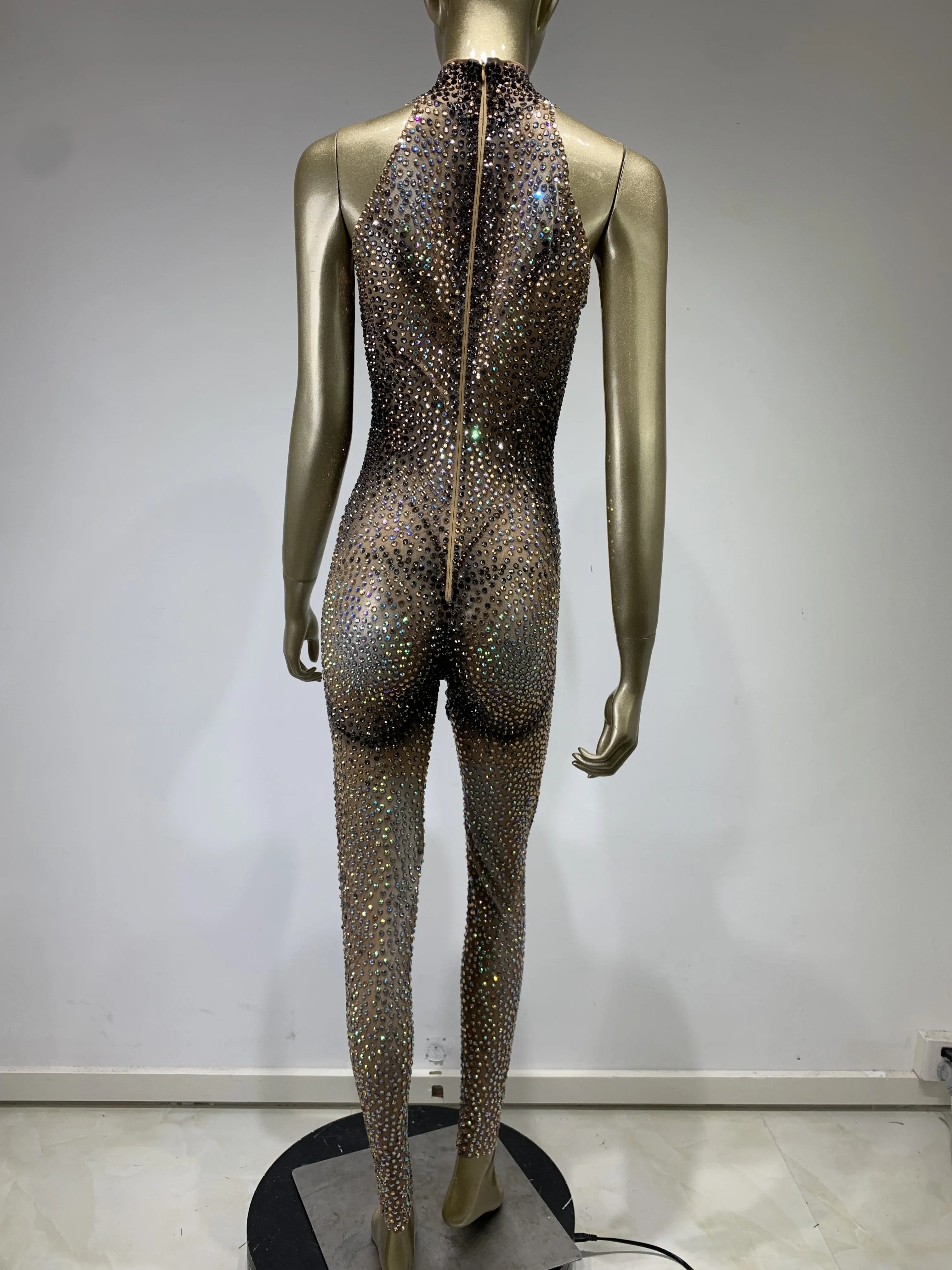 Stock Sexy Bodysuit Bar Nightclub DJ Female Singer Dancer Queen Crossdressing Cosplay Shiny Rhinestone Stage Performance Costume