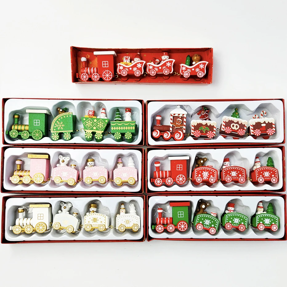Christmas Wooden Train Ornament Christmas Train Car Gift for Kids Decoration Navidad Home Desk Decor New Year