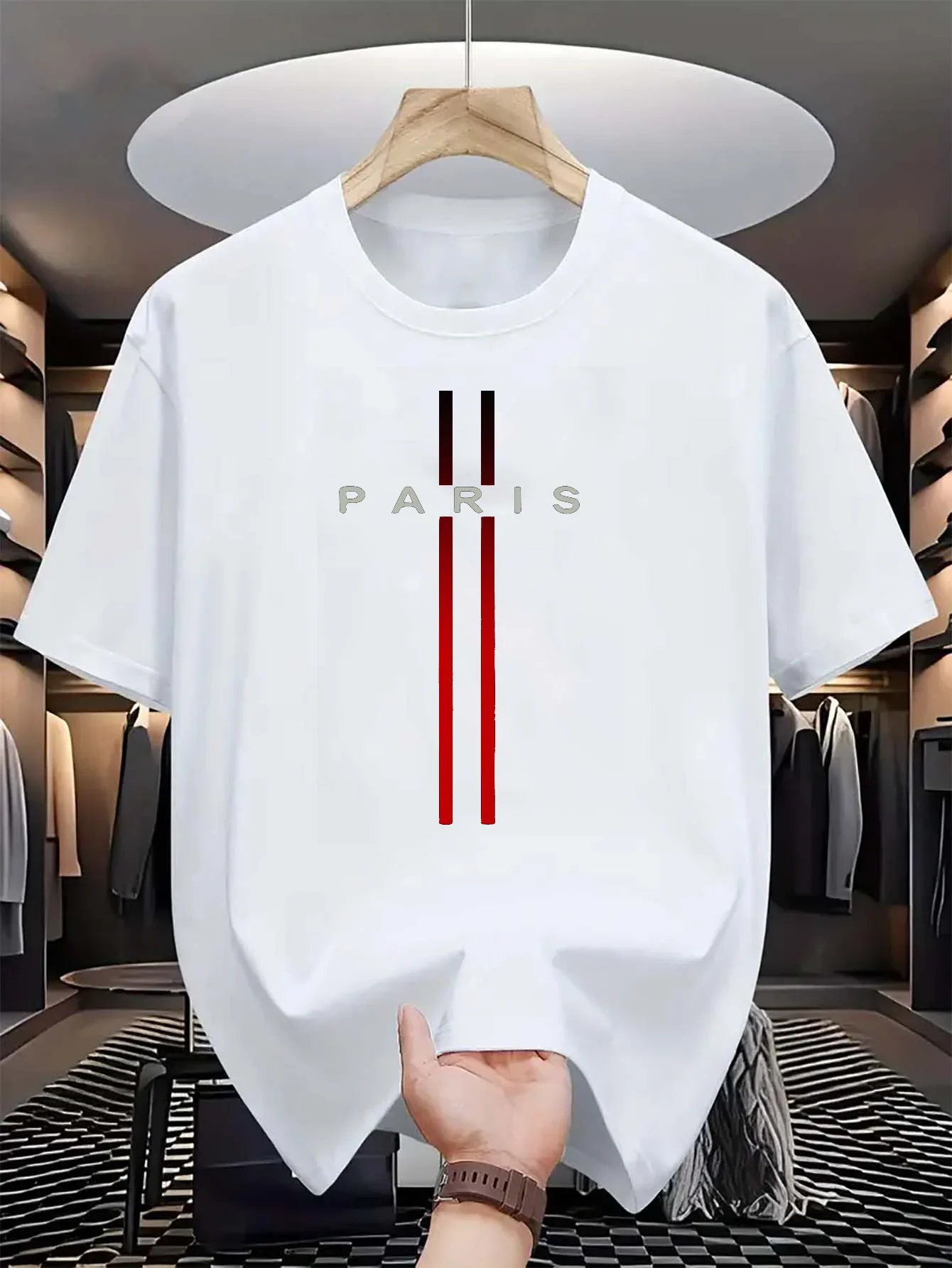 Herren-T-Shirt aus 100 % reiner Baumwolle, Sommer, lässig, locker, modisch, mit Paris-Buchstaben-Aufdruck, bequem, Rundhalsausschnitt, kurzärmelig