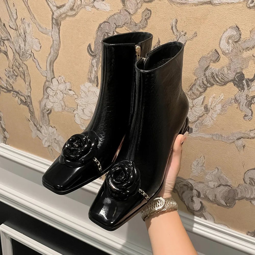 Dilalula 2025 جلد طبيعي زهرة سلسلة معدنية أحذية بو...