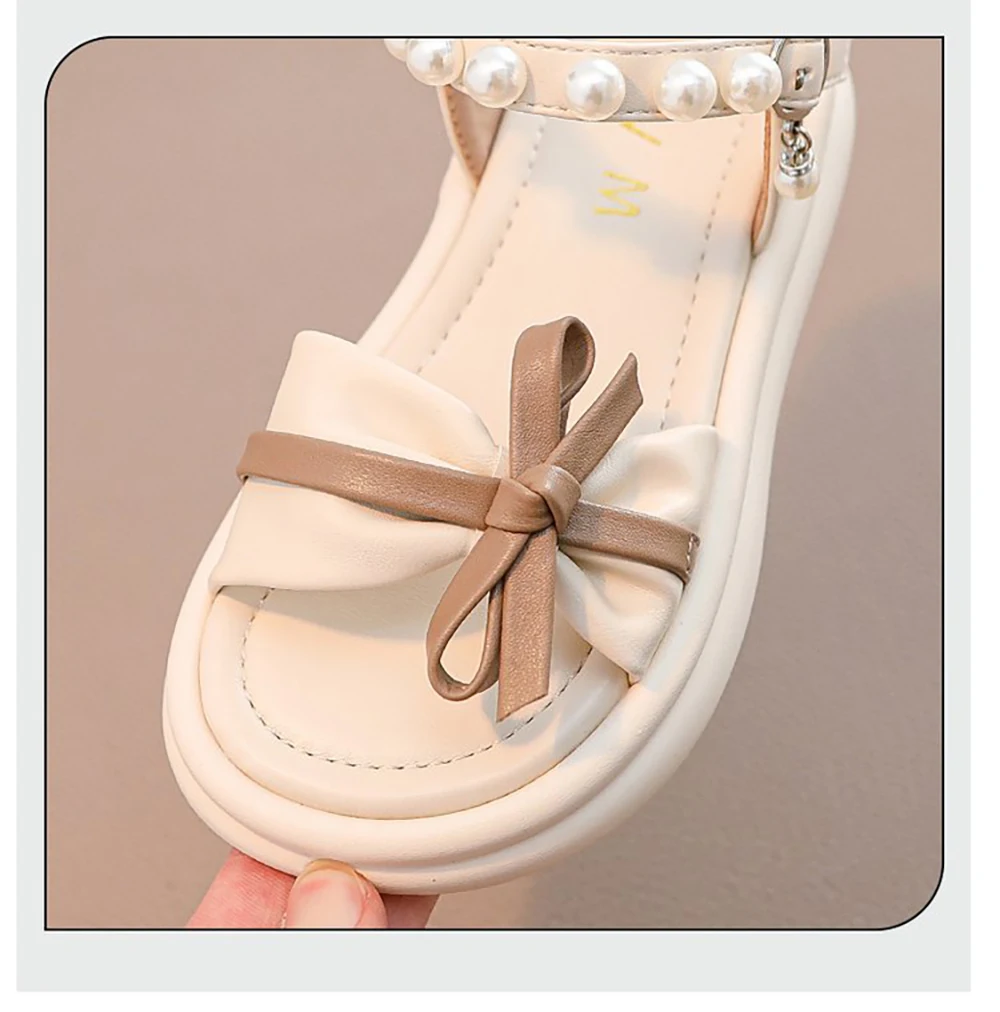 Summer Princess Sandals For Girls Korean Style Pearl Bow Children's Party Shoes Soft-soled Waterproof Beach Sandals For Girls 3