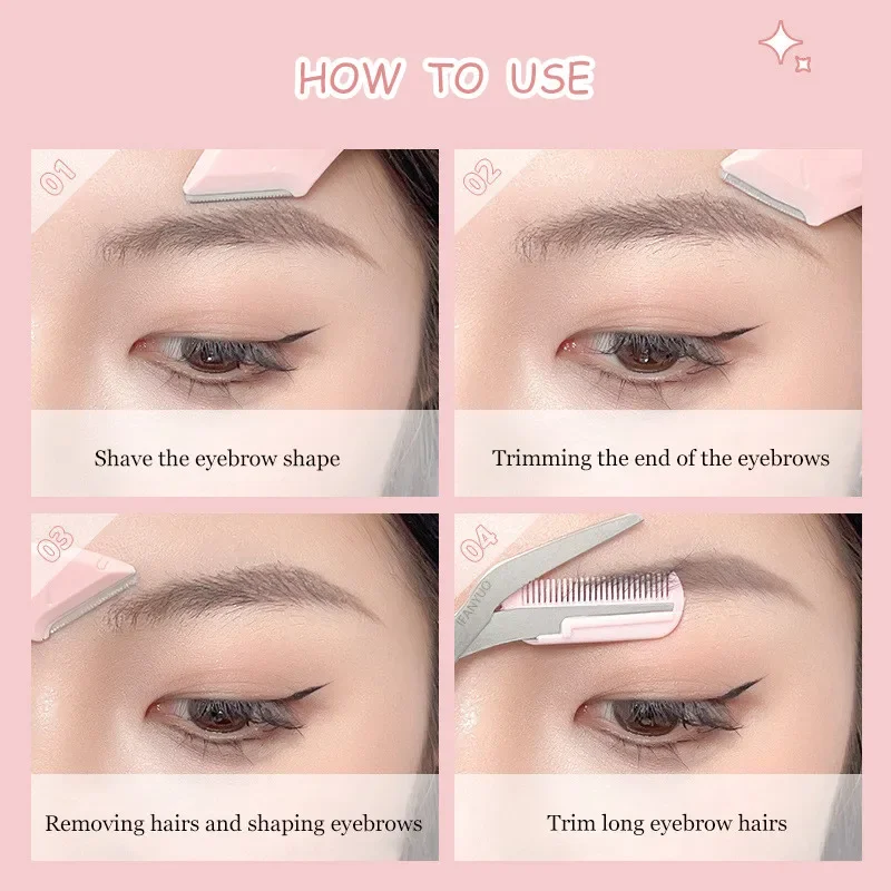 Eyebrow Trimmer Scissors with Comb Stainless Steel Eyebrow Eyelash Hair Scissors Portable Pink Trimmer Set Make Up Tools eyebrow trimmer set,eyebrow trimmer,eyebrow scissors