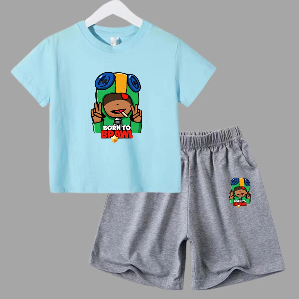 thumbnail image 1 of Conjunto de 2 piezas de camiseta y pantalones cortos divertidos de verano para niños y adolescentes, juego de lucha de algodón, Anime, Cosplay, ropa informal para niño y niña, conjunto para bebé, 1 of 5