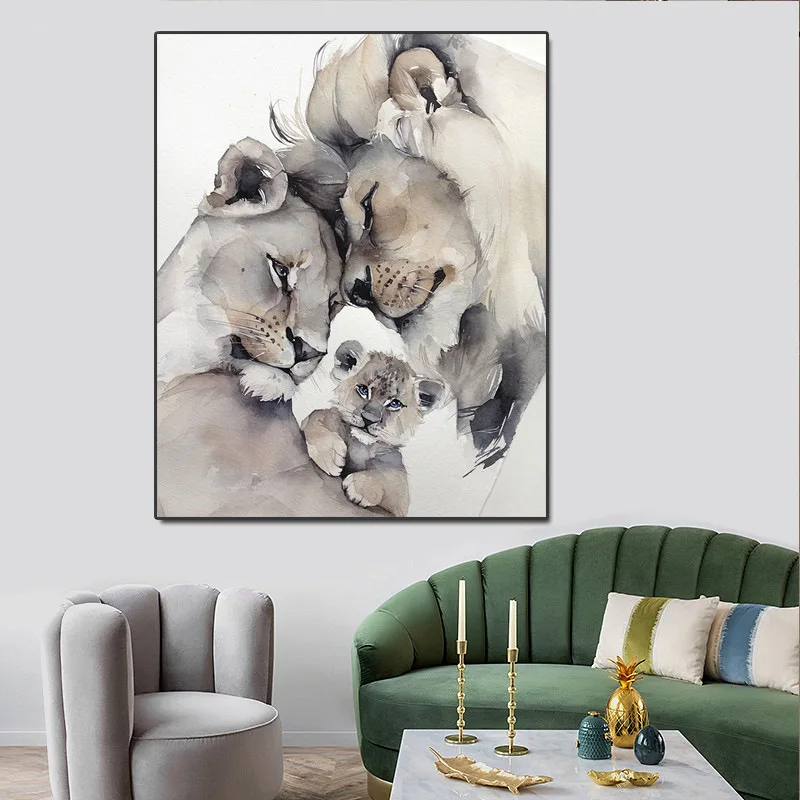 Lion animal decorative painting living room modern simple frameless painting canvas hanging painting