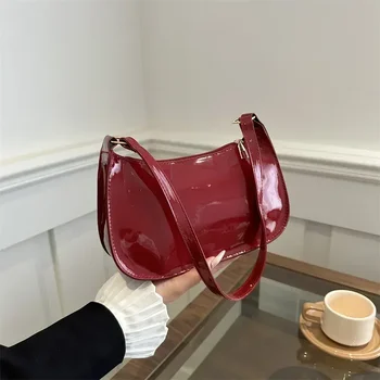 Women's Patent Leather Handbag Versatile Fashion Shoulder Casual Commuting Bags Girl Brand Designer Zipper Handbag Korean 2025 1