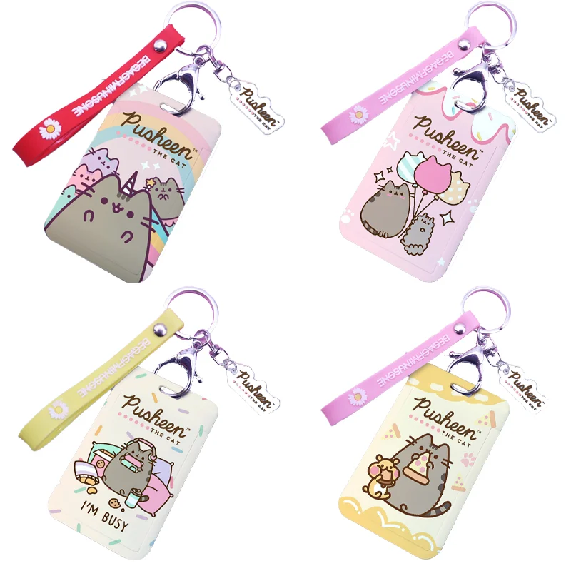 Pusheen акриловые брелоки держатели для карт мультфильм аниме толстые кошки Подвески креативные брелоки цепочки ободки для ID карт Защита