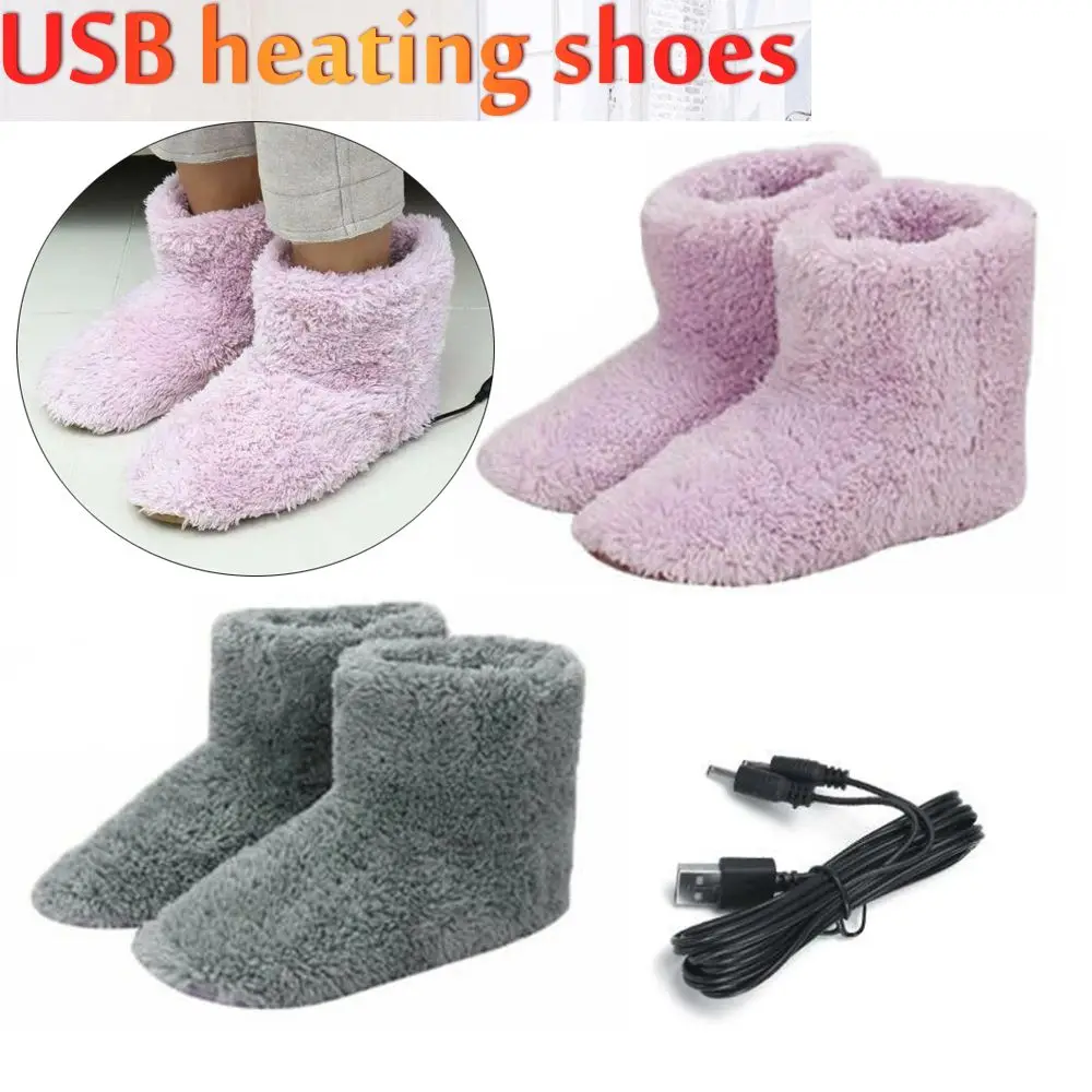Useful Plush Comfortable USB Charging Foot Warmer Shoes Warm Foot Electric Heated Shoes Winter Warming Slipper 2