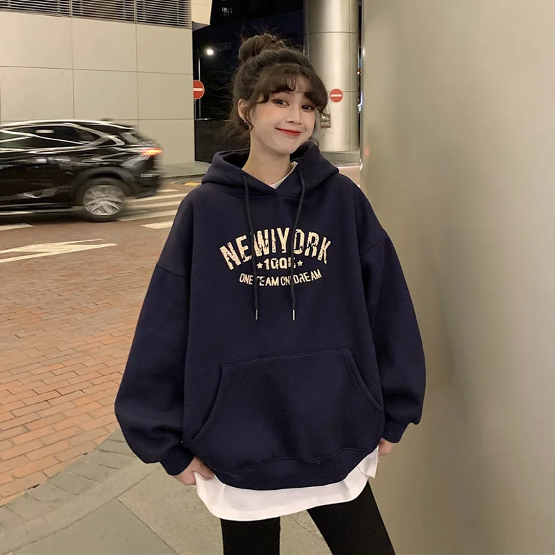 Womens Clothing Streetwear Sweatshirt Fashion Hoodie Letter Printing Long Sleeves Casual Warm Oversize Baggy Ladies Tops Autumn