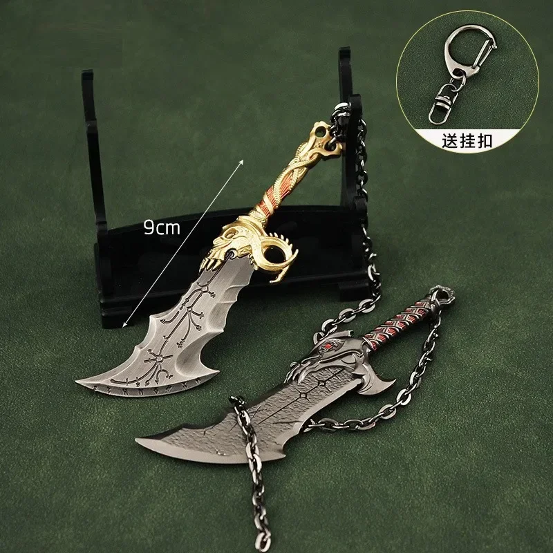 9cm God of War Weapon Blades of Chaos Runic Kratos Sword Game Periphery Metal Alloy Keychain Katana Sword Real Steel Gift Toys 2