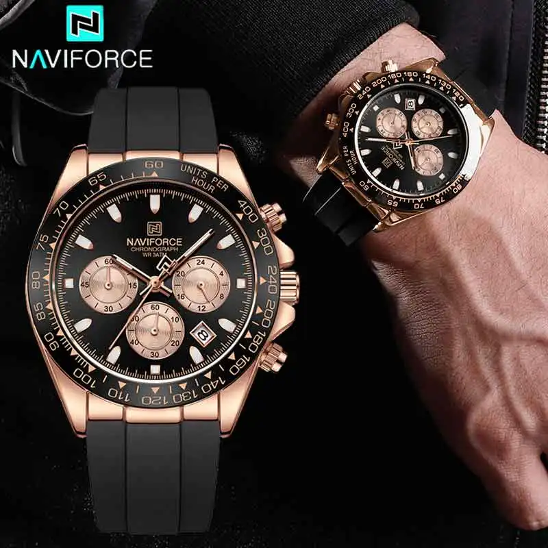 NAVIFORCE Luxury Multi-Functional Chronograph Sport Watch with Silicone Band and Luminous Features