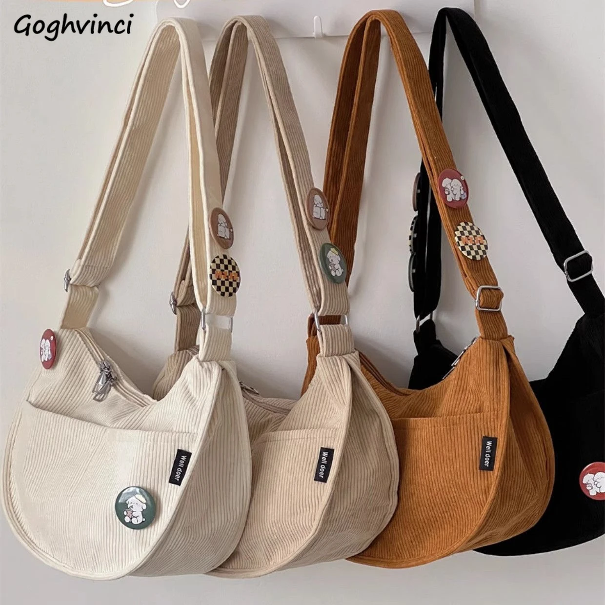 

Corduroy Shoulder Bags Women Students Thicker Large Capacity Slouchy Handbag Commuter Casual Simple Tote Bag Versatile All-match