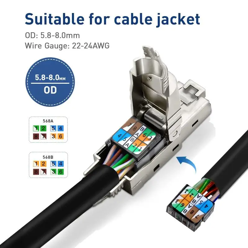 1Pcs RJ45 차폐형 툴리스 모듈형 종단 플러그 RJ45 Cat8 Cat7 Cat6A 커넥터 22AWG-24AWG용 2000MHz 40G LAN 케이블