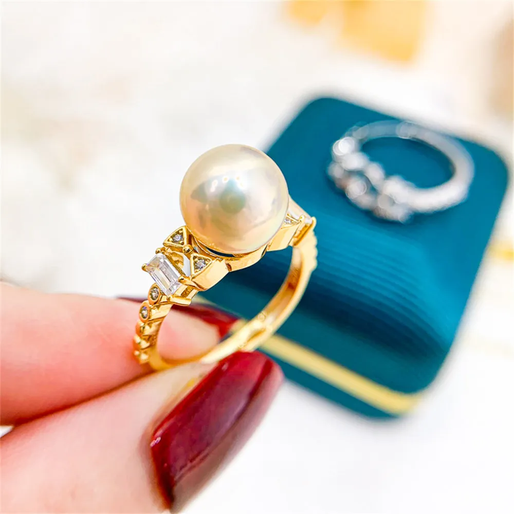 

DIY Pearl Accessories S925 Sterling Silver Jewelry Vintage Pearl Ring Empty Holder Adjustable Fit 8-11mm Beads